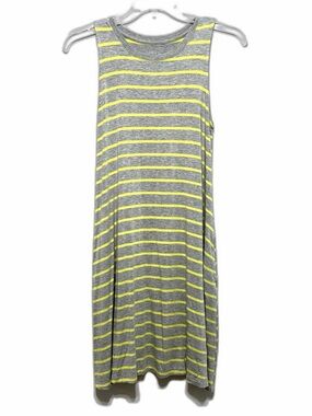 Sleeveless ~ Gray & Neon Yellow ~ Striped ~ Sleeveless ~ Tank Dress ~ Size Small